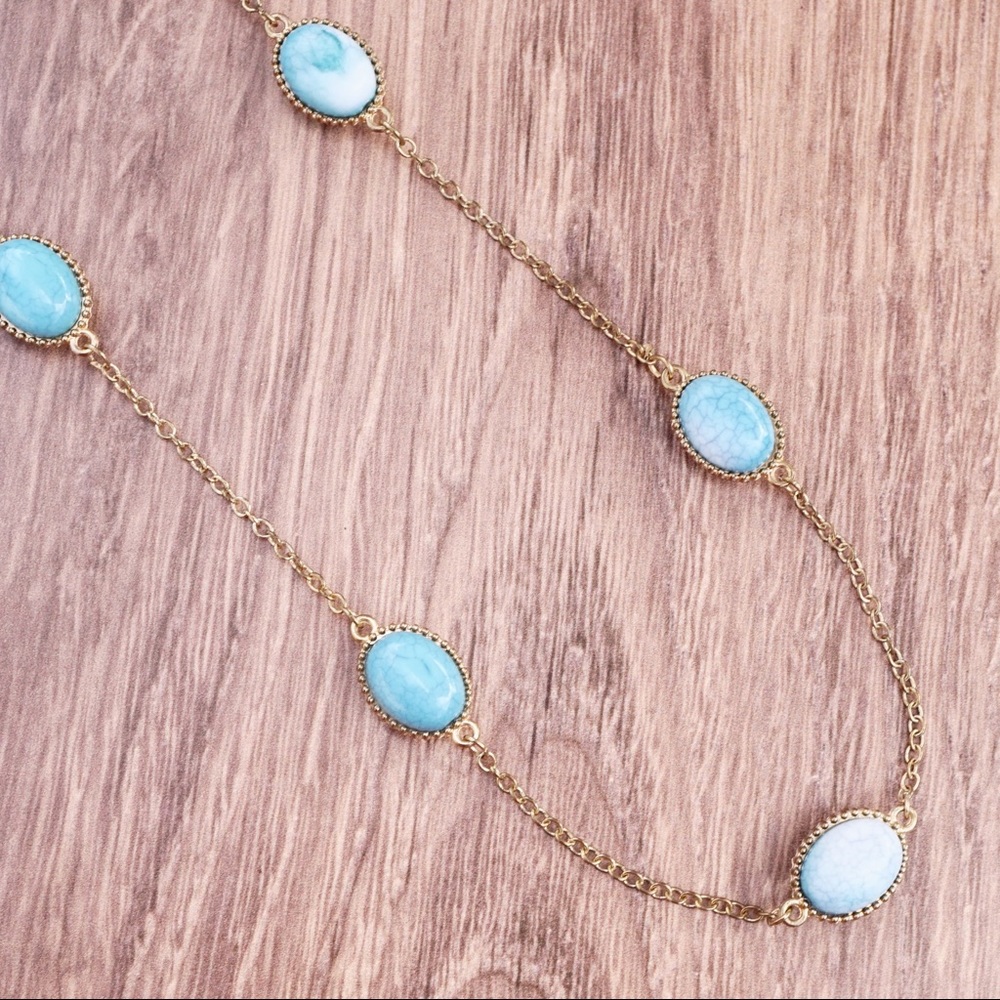 Turquoise Cabochon Station Necklace